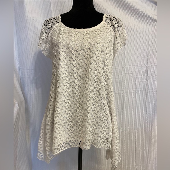 CATO white lace short sleeve blouse size large. - Picture 1 of 6